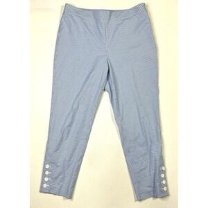 Talbots Pants Women's 12 Blue Check Button Cuffs Flat Front Straight